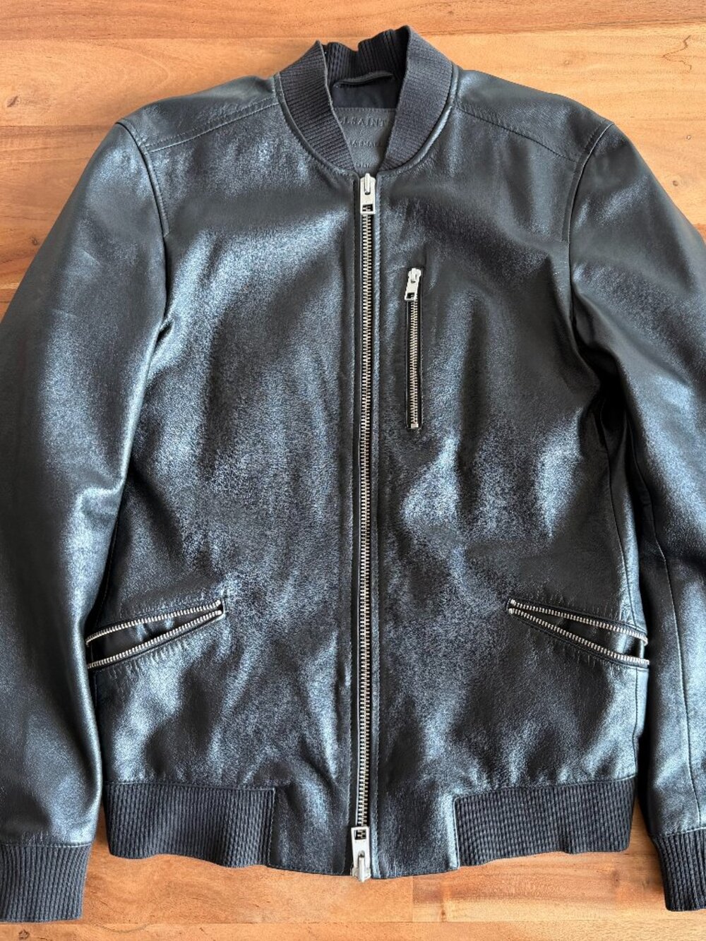 AllSaints Black Leather Bomber Jacket XS